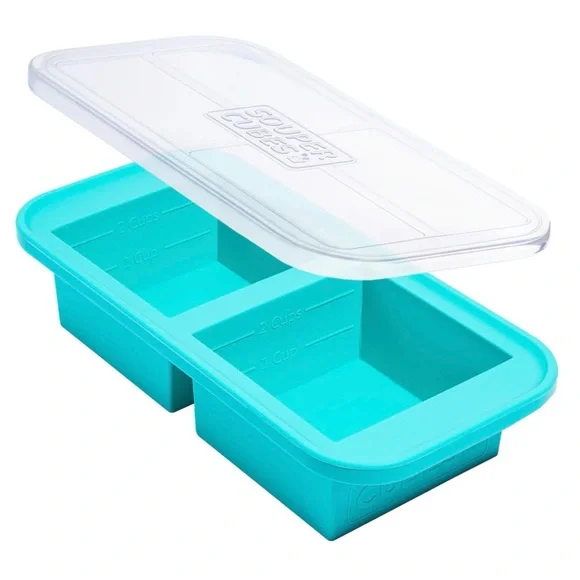 2 Souper Cubes 2-cup Silicone Freezing Trays + Lids in Aqua Blue (brand new) - Picture 2 of 4
